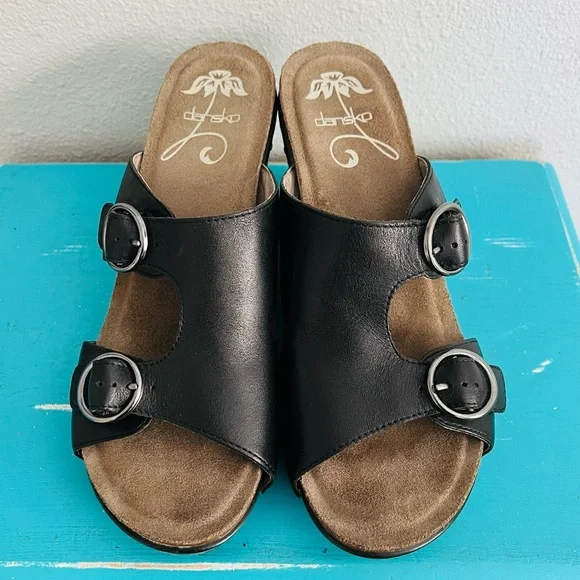 Dansko Fern Wedge Double Strap Sandals Black 42 - Picture 3 of 9